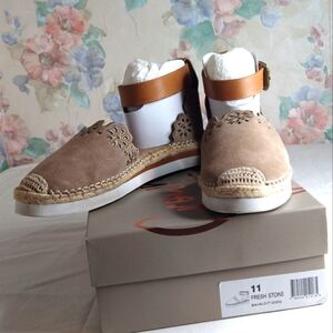 Crown Vintage Tan and White Espadrilles with Suede Upper